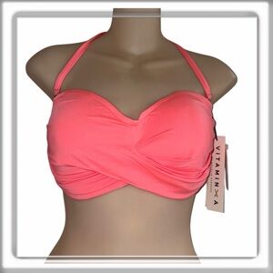 NWT Vitamin A by Amahlia Stevens Bikini Bandeau Top Salmon Pink Tie Back Size 12
